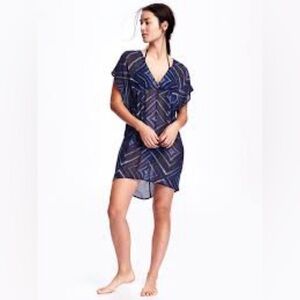 4/$25 NWT Old Navy Crinkle Chiffon Kimono Swim Blue Combo Navy Cover-Up Sz M